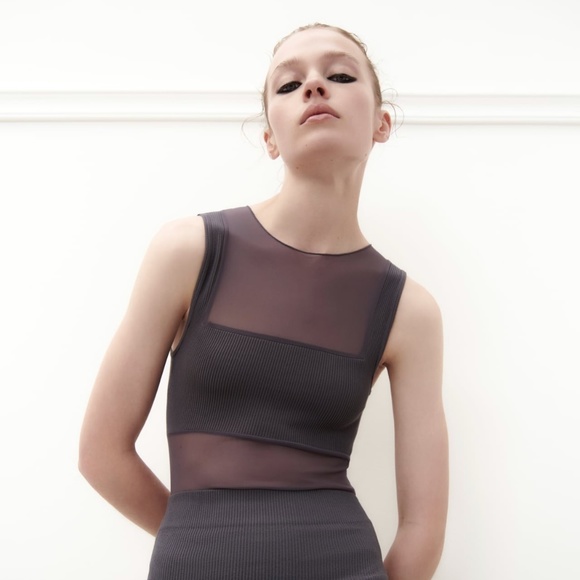 NWT Zara Gray Sheer Combination Bodysuit sz. M/L - Picture 1 of 5